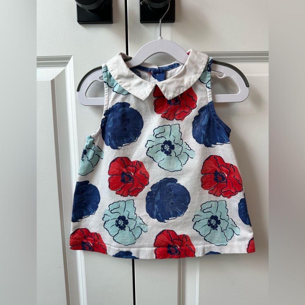 Janie and Jack Girls Poppy Print Blouse Red White Blue (Size 5)